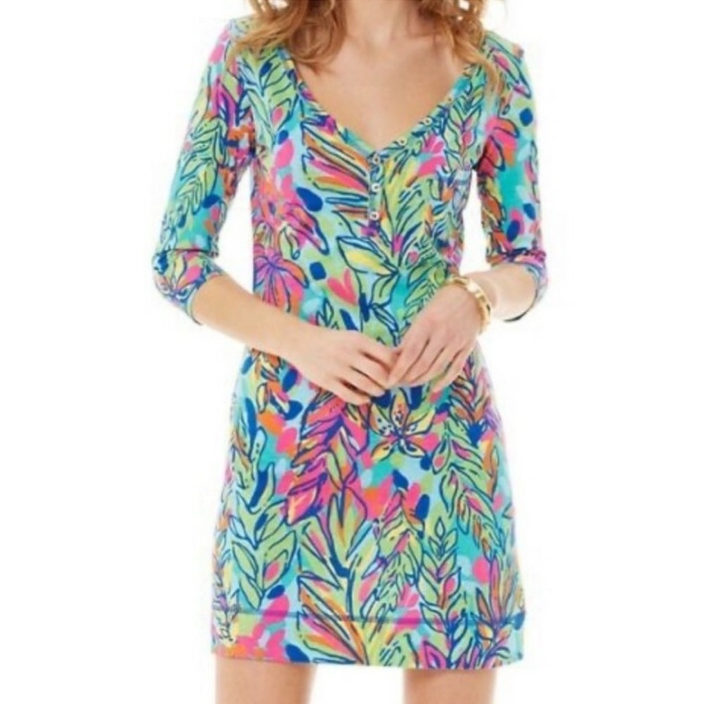 Lilly Pulitzer Palmetto Hot Spot Print Pima Cotton Jersey Knit Mini Dress - S